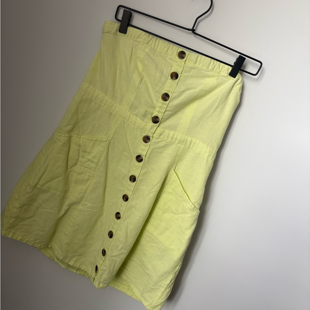 Women’s Y2K Strapless Neon Yellow Mini Dress Buttons and Pockets Size Medium (M)